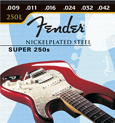 FENDER Super 250 Guitar Strings, Nickel Plated Steel, Ball End, 250L .009-.042, (6)