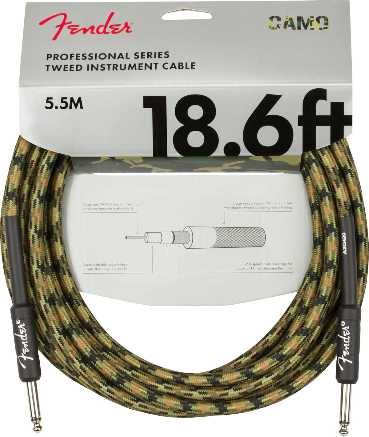 FENDER PRO Series INST Cable 18.6" Woodland Camo